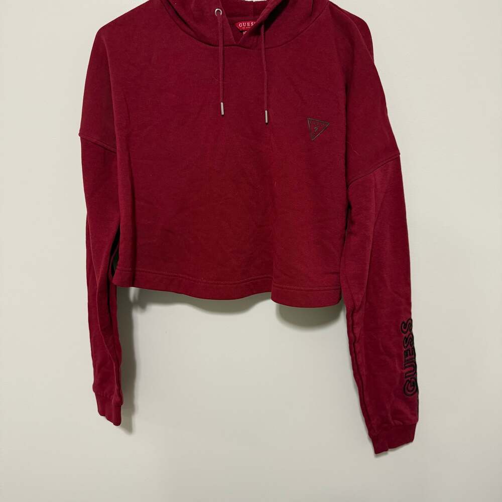 GUESS Edana Fleece Cropped Logo Hoodie in‎ Red Women’s XL Pullover